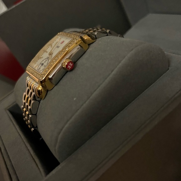 MICHELE Women's Watch Deco Diamond Two Tone Gold Silver w/box *need new battery* - Picture 3 of 6